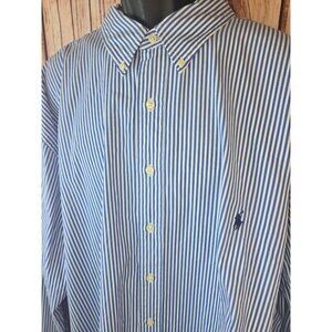 Ralph Lauren Mens Blue & White Striped Classic Fit Button-Down Shirt 4XLT